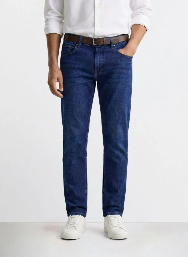 Men Slim Fit Solid Scoop Pocket Mid-Rise Jeans